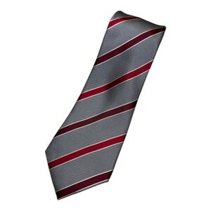 Sean John Necktie Mens OS Grey Red Striped 100% Silk Classic Regimental Preppy